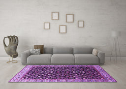 Machine Washable Oriental Purple Industrial Area Rugs in a Living Room, wshurb1582pur