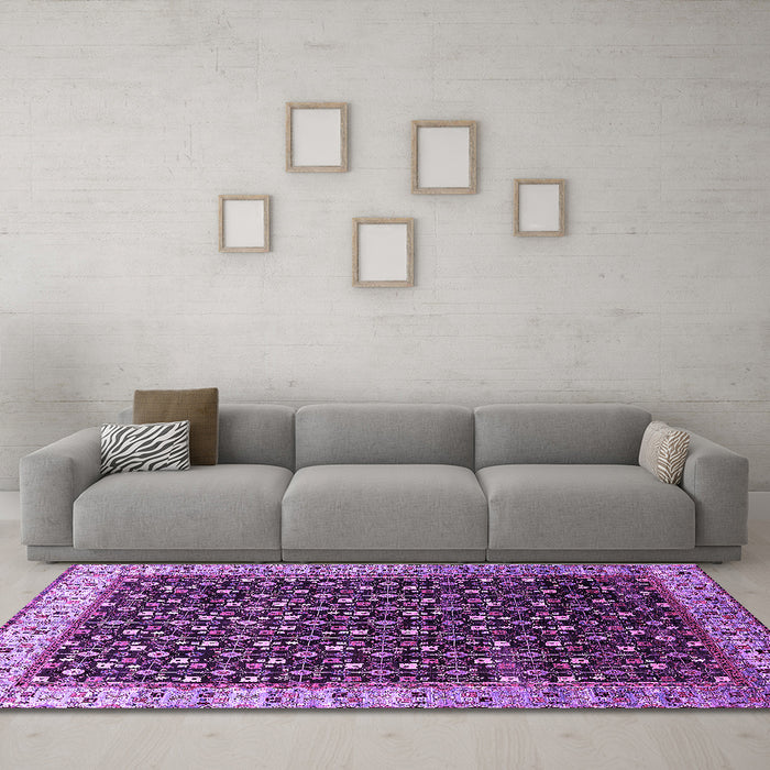 Machine Washable Oriental Purple Industrial Area Rugs in a Living Room, wshurb1582pur