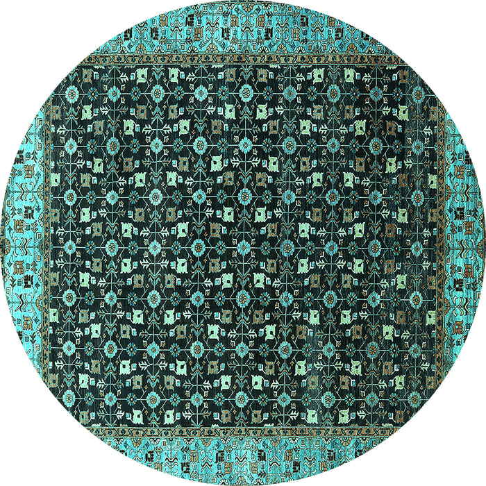 Round Machine Washable Oriental Turquoise Industrial Area Rugs, wshurb1582turq