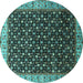 Round Machine Washable Oriental Turquoise Industrial Area Rugs, wshurb1582turq