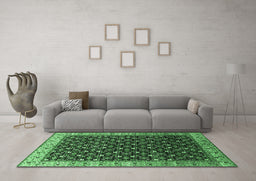 Machine Washable Oriental Emerald Green Industrial Area Rugs in a Living Room,, wshurb1582emgrn