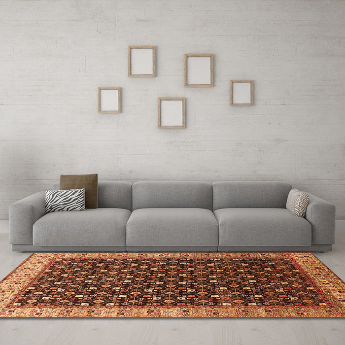 Machine Washable Oriental Orange Industrial Area Rugs in a Living Room, wshurb1582org