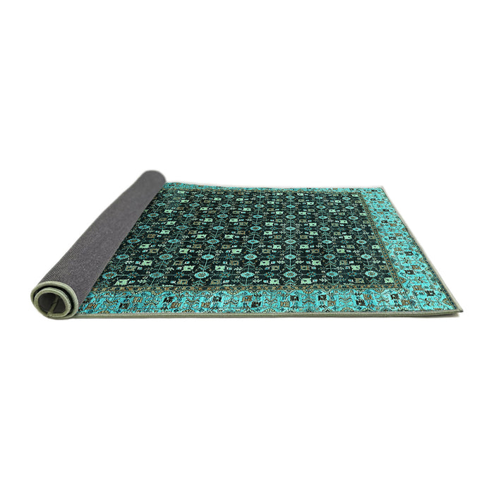 Sideview of Oriental Turquoise Industrial Rug, urb1582turq