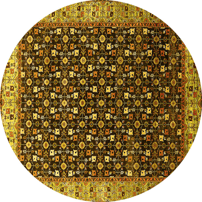 Round Machine Washable Oriental Yellow Industrial Rug, wshurb1582yw