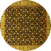 Round Machine Washable Oriental Yellow Industrial Rug, wshurb1582yw