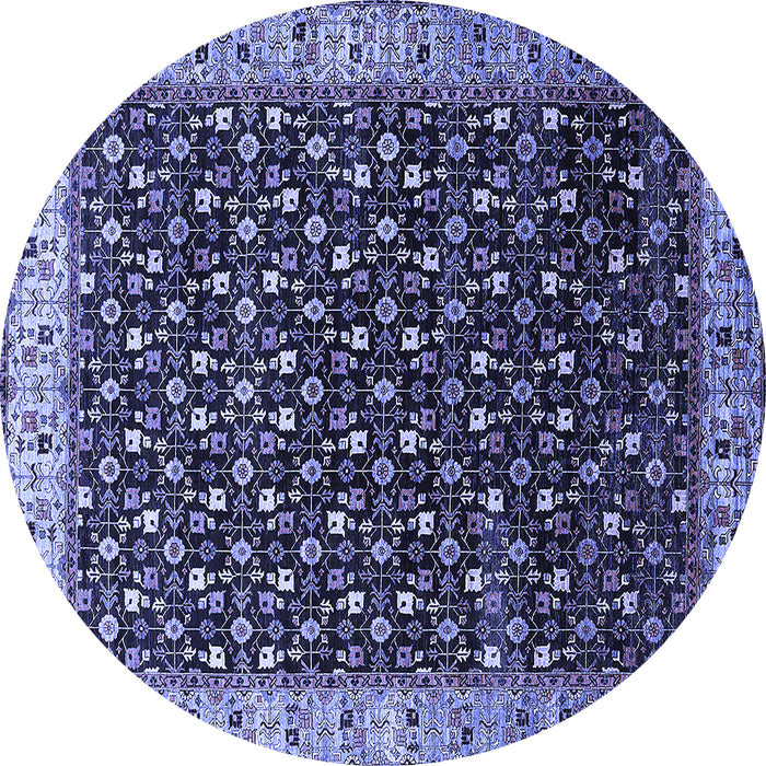 Round Machine Washable Oriental Blue Industrial Rug, wshurb1582blu