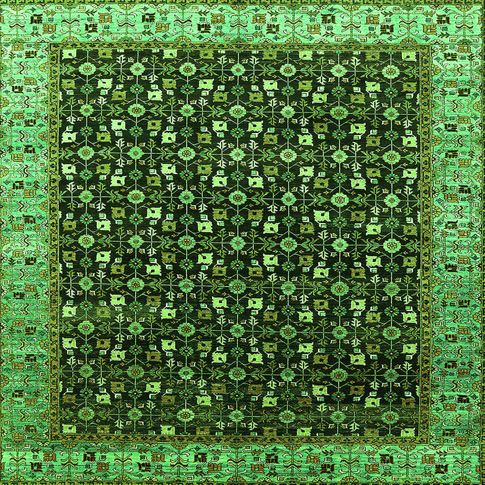 Square Machine Washable Oriental Green Industrial Area Rugs, wshurb1582grn