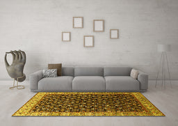 Machine Washable Oriental Yellow Industrial Rug in a Living Room, wshurb1582yw