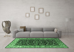 Machine Washable Oriental Emerald Green Industrial Area Rugs in a Living Room,, wshurb1583emgrn