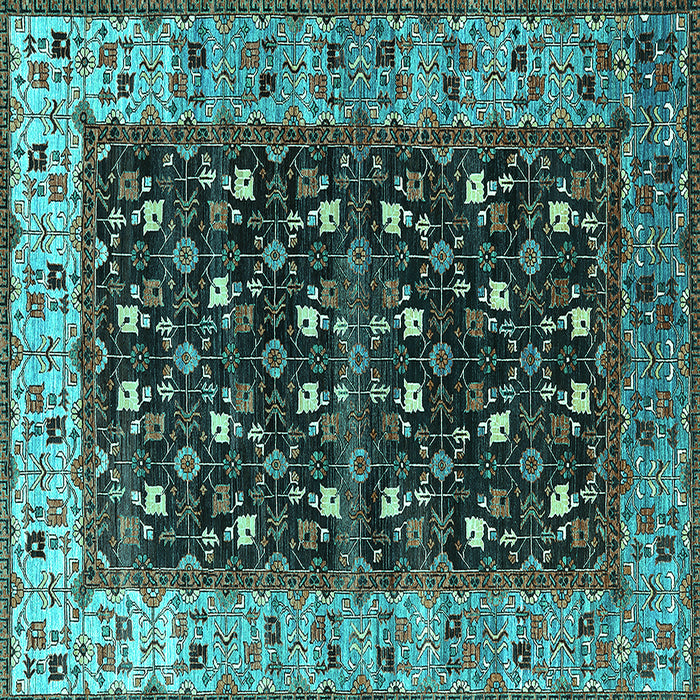 Square Machine Washable Oriental Turquoise Industrial Area Rugs, wshurb1583turq