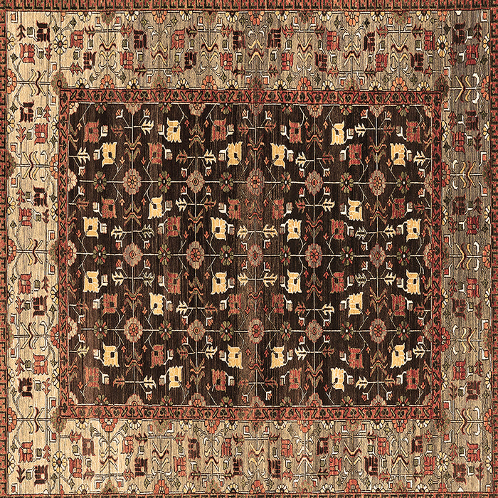 Square Machine Washable Oriental Brown Industrial Rug, wshurb1583brn