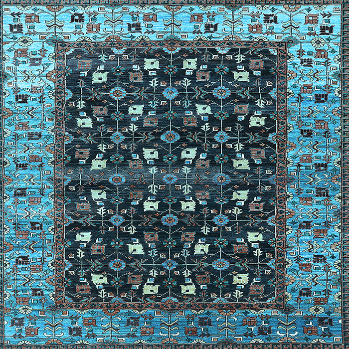 Square Machine Washable Oriental Light Blue Industrial Rug, wshurb1583lblu