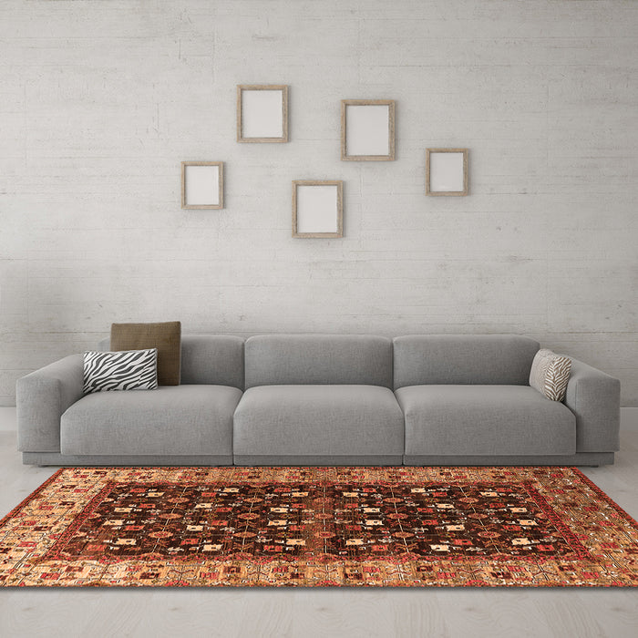Machine Washable Oriental Orange Industrial Area Rugs in a Living Room, wshurb1583org