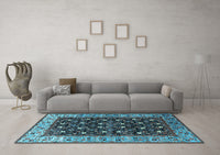 Machine Washable Oriental Light Blue Industrial Rug, wshurb1583lblu