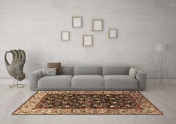 Machine Washable Oriental Brown Industrial Rug in a Living Room,, wshurb1583brn
