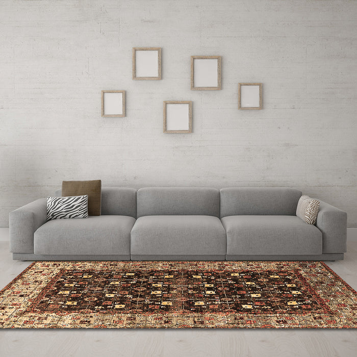 Machine Washable Oriental Brown Industrial Rug in a Living Room,, wshurb1583brn