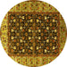 Round Machine Washable Oriental Yellow Industrial Rug, wshurb1583yw