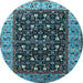 Round Machine Washable Oriental Light Blue Industrial Rug, wshurb1583lblu