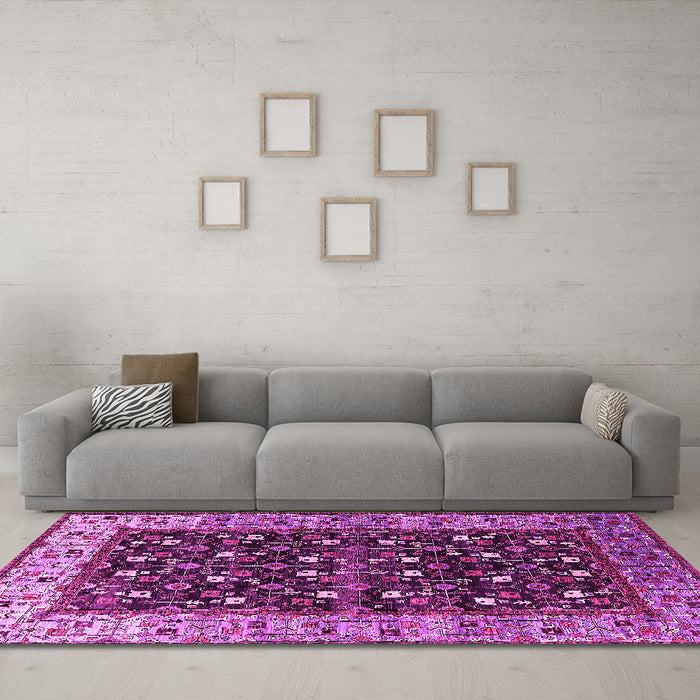 Machine Washable Oriental Pink Industrial Rug in a Living Room, wshurb1583pnk