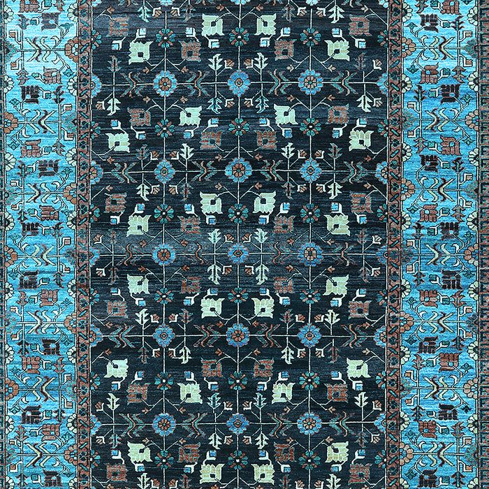 Machine Washable Oriental Light Blue Industrial Rug, wshurb1583lblu