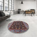 Round Machine Washable Industrial Modern Gunmetal Gray Rug in a Office, wshurb1583