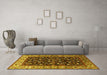 Machine Washable Oriental Yellow Industrial Rug in a Living Room, wshurb1583yw