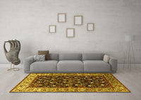 Machine Washable Oriental Yellow Industrial Rug, wshurb1583yw