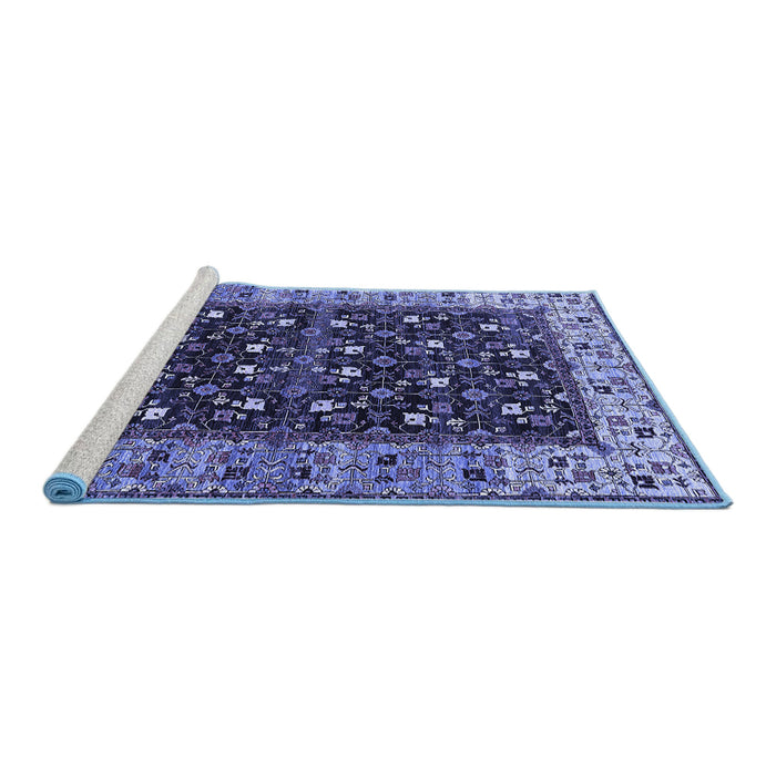 Sideview of Machine Washable Oriental Blue Industrial Rug, wshurb1583blu
