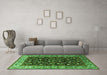 Machine Washable Oriental Green Industrial Area Rugs in a Living Room,, wshurb1583grn