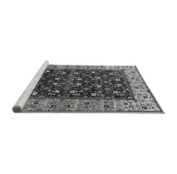 Sideview of Machine Washable Oriental Gray Industrial Rug, wshurb1583gry