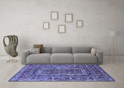 Machine Washable Oriental Blue Industrial Rug in a Living Room, wshurb1584blu