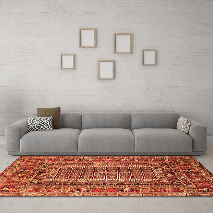 Machine Washable Oriental Orange Industrial Area Rugs in a Living Room, wshurb1584org