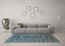 Machine Washable Oriental Light Blue Industrial Rug in a Living Room, wshurb1584lblu