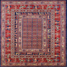 Square Mid-Century Modern Pink Oriental Rug, urb1584