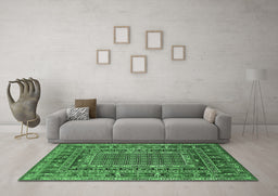 Machine Washable Oriental Emerald Green Industrial Area Rugs in a Living Room,, wshurb1584emgrn