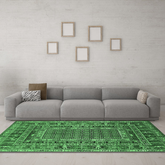 Machine Washable Oriental Emerald Green Industrial Area Rugs in a Living Room,, wshurb1584emgrn