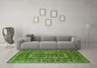 Machine Washable Oriental Green Industrial Area Rugs in a Living Room,, wshurb1584grn