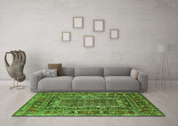 Machine Washable Oriental Green Industrial Rug, wshurb1584grn