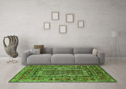Machine Washable Oriental Green Industrial Area Rugs in a Living Room,, wshurb1584grn