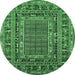 Round Oriental Emerald Green Industrial Rug, urb1584emgrn