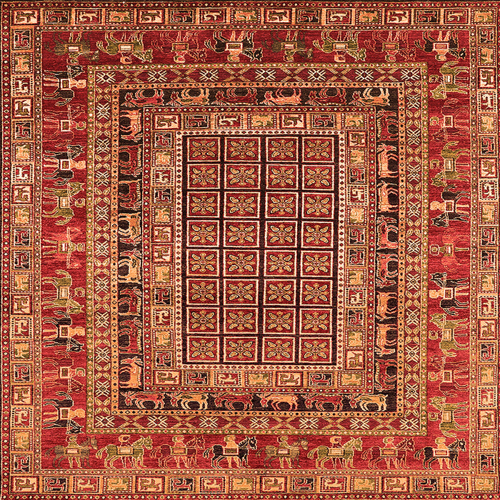 Square Machine Washable Oriental Orange Industrial Area Rugs, wshurb1584org