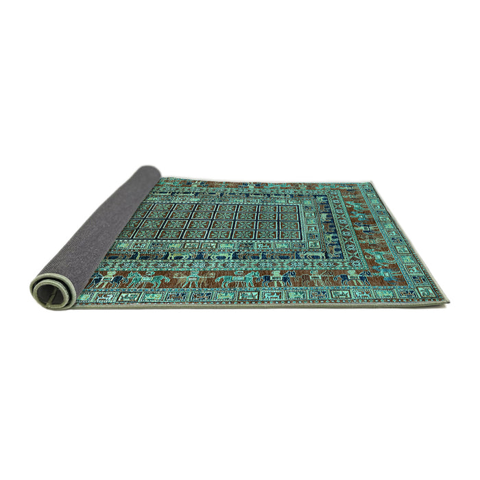 Sideview of Oriental Turquoise Industrial Rug, urb1584turq