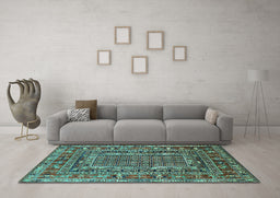 Machine Washable Oriental Turquoise Industrial Area Rugs in a Living Room,, wshurb1584turq