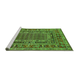 Sideview of Machine Washable Oriental Green Industrial Area Rugs, wshurb1584grn