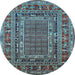 Round Oriental Light Blue Industrial Rug, urb1584lblu