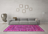 Machine Washable Oriental Pink Industrial Rug, wshurb1584pnk