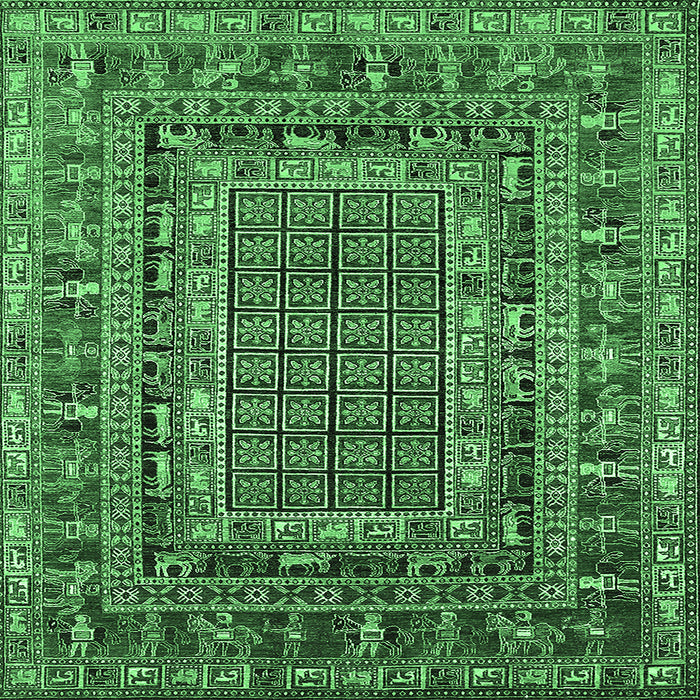 Square Machine Washable Oriental Emerald Green Industrial Area Rugs, wshurb1584emgrn