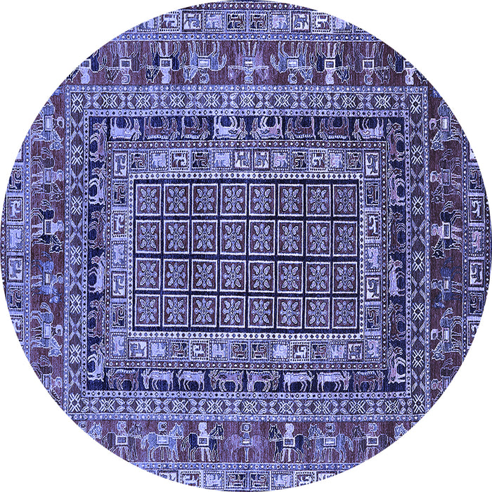 Round Machine Washable Oriental Blue Industrial Rug, wshurb1584blu