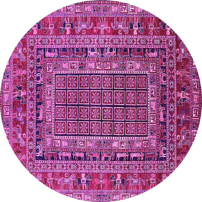 Round Machine Washable Oriental Pink Industrial Rug, wshurb1584pnk