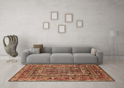 Machine Washable Oriental Brown Industrial Rug in a Living Room,, wshurb1584brn